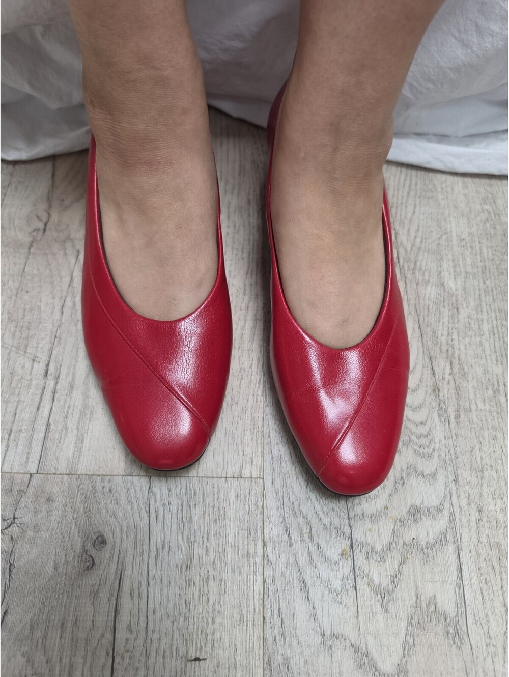 VINTAGE NATURAL BRIDGE RED LEATHER PUMPS CLASSIC LOW-HEEL DRESS SHOES